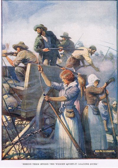 Beside them stood the women quietly loading the guns by Joseph Ratcliffe Skelton